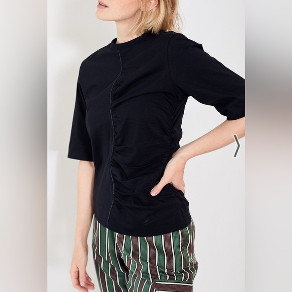 Ganni Gather Detail T Shirt in Black Size XXS - Picture 1 of 12